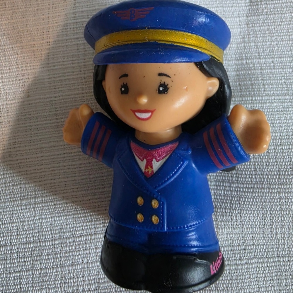 Fisher Price Little People Pilot Paula Figure Blue Uniform Flight Attendant Toy